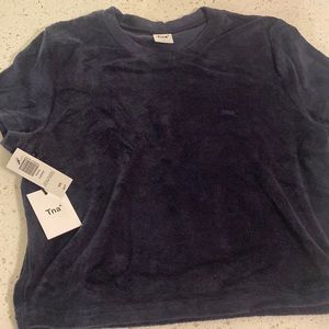 Navy terry material cropped t shirt